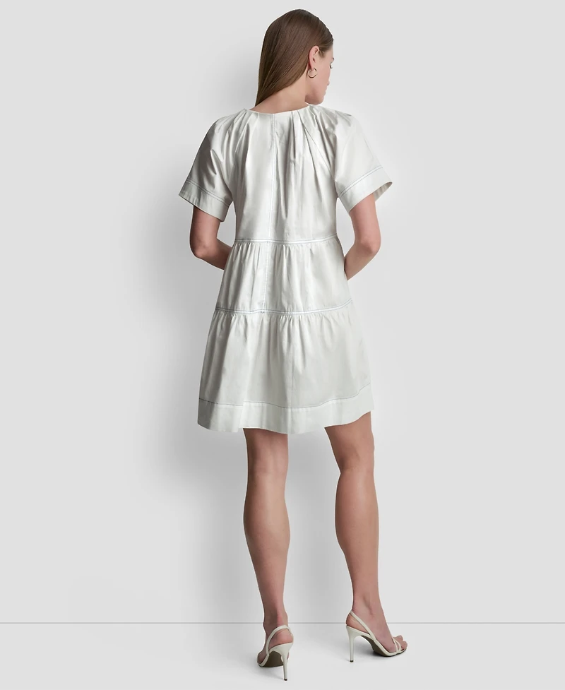 Dkny Women's V-Neck Contrast-Stitch Mini Dress