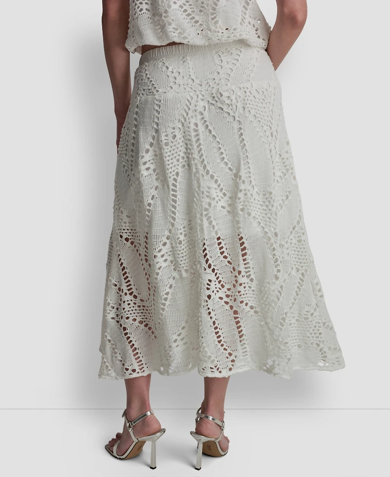 Dkny Women's Crochet Leaf Pull-On Midi Skirt