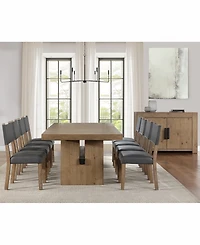 Macai 9-Pc. Wood Dining Table Set (Rectangular Table + 8 Faux Leather Side Chairs)