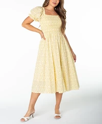 Celebrity Pink Juniors' Square-Neck Puff-Sleeve Midi Dress