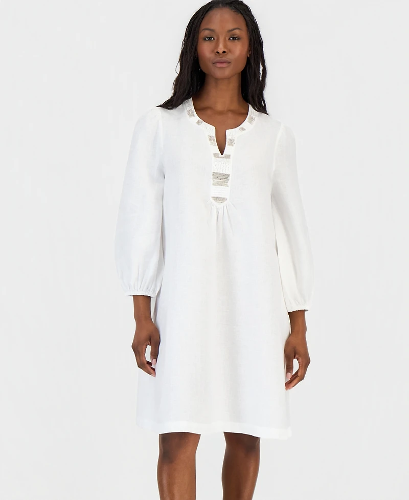 Charter Club Petite Embellished Linen Shift Dress, Macy's Exclusive