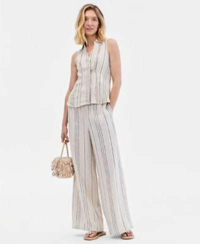 I.N.C. International Concepts Womens Striped Linen Blend Sleeveless Shirt Wide Leg Pants Macys Exclusive