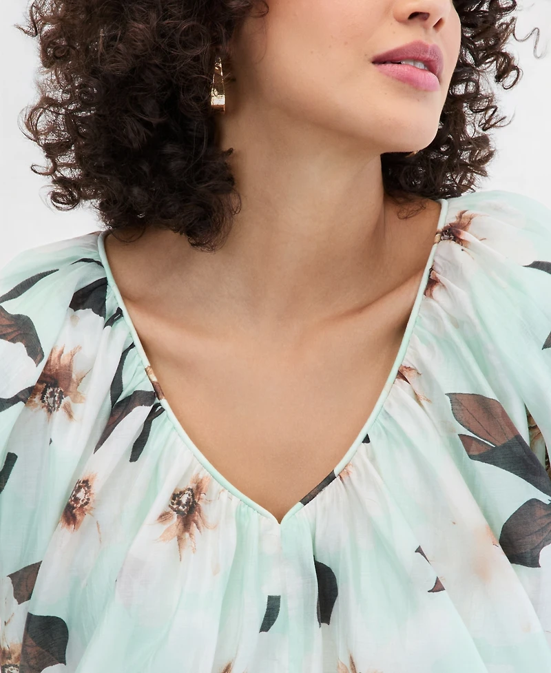I.n.c. International Concepts Women's Printed Puff-Sleeve Bubble Blouse, Macy's Exclusive