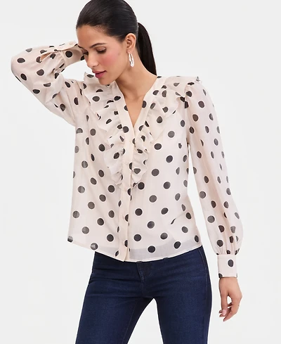 I.n.c. International Concepts Women's Printed Ruffled Long-Sleeve Blouse, Macy's Exclusive