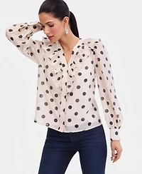 I.n.c. International Concepts Women's Printed Ruffled Long-Sleeve Blouse, Macy's Exclusive