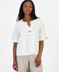 Charter Club Petite Bead-Embellished Linen Top, Macy's Exclusive