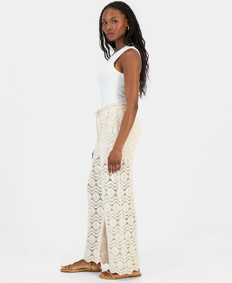 And Now This Women's Cotton Crochet Wide-Leg Pants, Macy's Exclusive