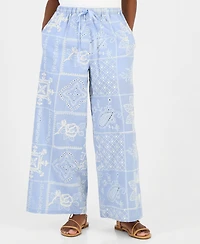 And Now This Petite Embroidered Cotton Wide-Leg Pants, Macy's Exclusive