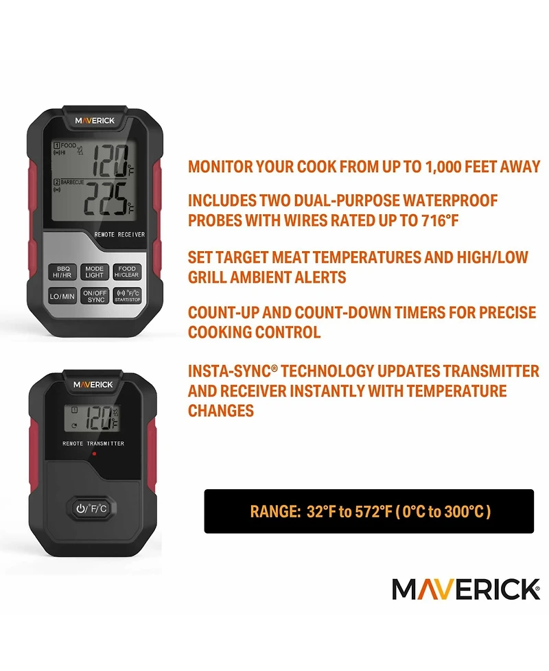 Maverick Extended Range Professional Wireless Dual Probe Thermometer and Timer