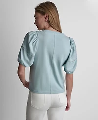 Dkny Jeans Petite Dome Studs Mini Ruffle Puff-Sleeve Crewneck T-Shirt