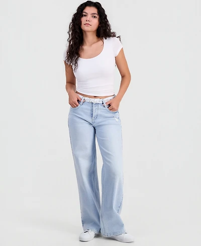 Celebrity Pink Juniors' Contrast-Waistband Wide-Leg Jeans