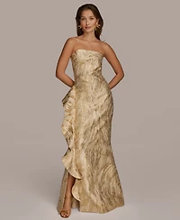Donna Karan New York Women's Metallic Ruffled Strapless Gown