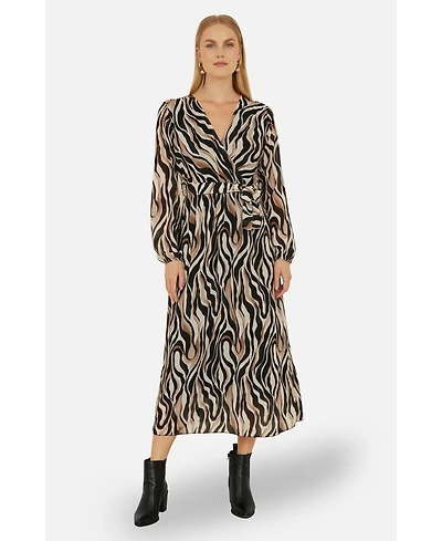 Yumi Women's Animal Swirl Midi Wrap Dress