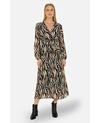 Yumi Women's Animal Swirl Midi Wrap Dress