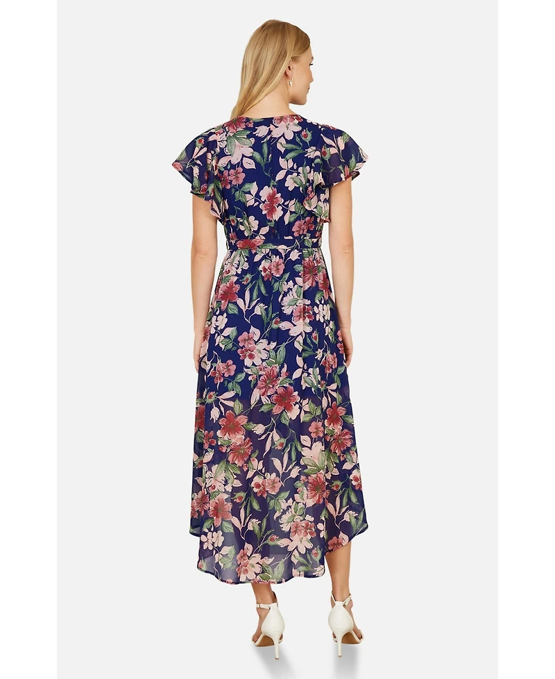 Yumi Women's Floral Wrap Midi Dress With Frill Hem