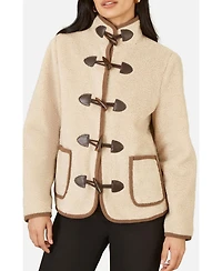Yumi Women's Faux Leather Button Detail Jacket