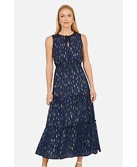 Yumi Women's Foil Print Ruched Waist Midi Dress