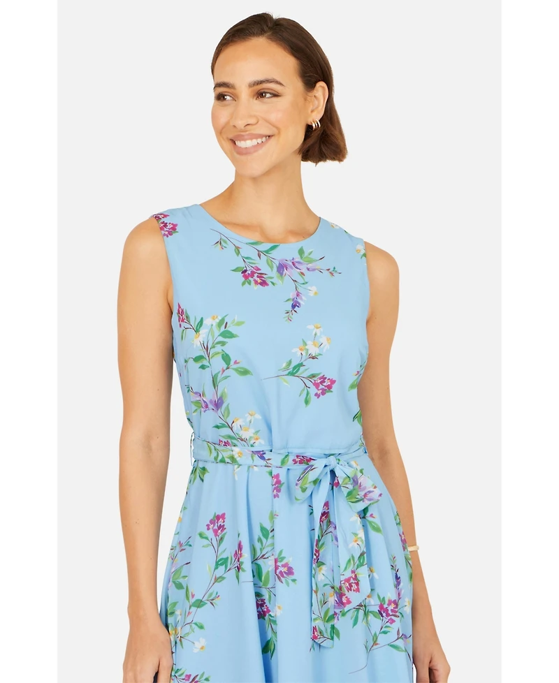 Yumi Women's Floral Print Midi Skater Dress