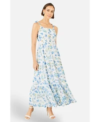 Yumi Women's Butterfly Print Lace Trim Maxi Dress