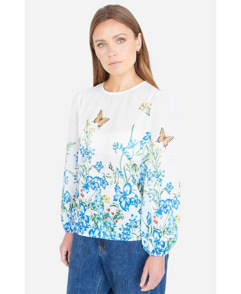 Yumi Women's Butterfly Print Long Sleeve Top