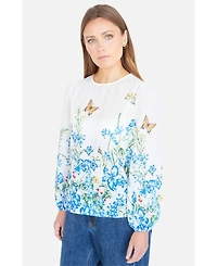 Yumi Women's Butterfly Print Long Sleeve Top