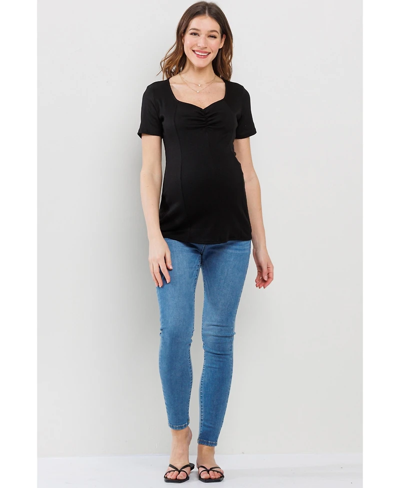 Hello Miz Maternity Ribbed Short Sleeve Sweetheart Neck Top