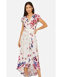 Yumi Women's Floral Mirror Dip Hem Wrap Dress