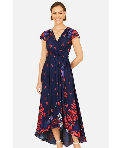 Yumi Women's Floral Mirror Dip Hem Wrap Dress