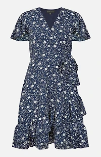 Yumi Women's Ditsy Floral Wrap Frill Dress