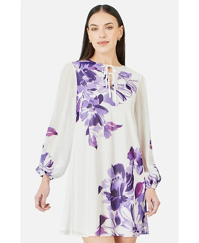 Yumi Women's Keyhole Neck Floral Tunic Dress