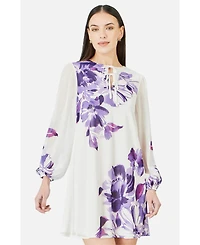 Yumi Women's Keyhole Neck Floral Tunic Dress