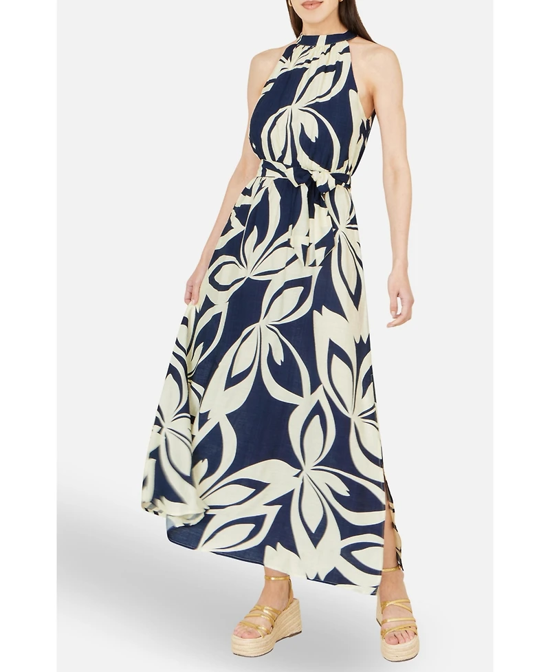 Yumi Women's Geo Swirl Print Halter Maxi Dress