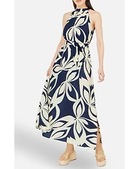 Yumi Women's Geo Swirl Print Halter Maxi Dress
