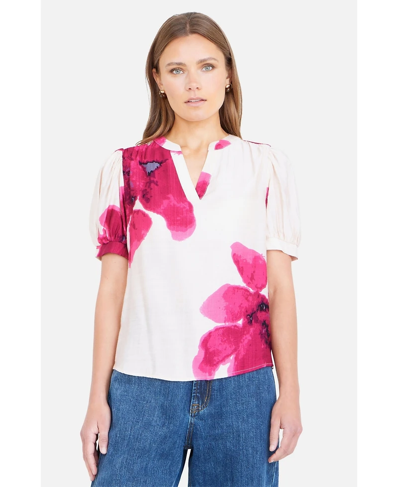 Yumi Women's Watercolour Viscose Floral Top