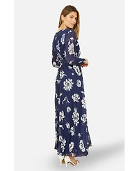 Yumi Women's Floral Pleated Midi Wrap Dress