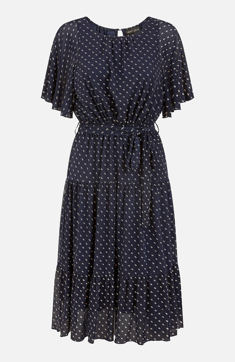 Yumi Women's Dot Print Mesh Stretch Midi Dress