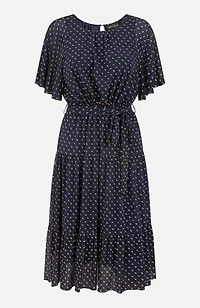 Yumi Women's Dot Print Mesh Stretch Midi Dress