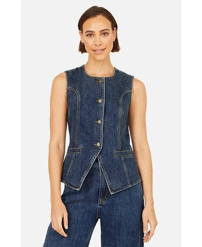 Yumi Women's Stretch Long Denim Waistcoat