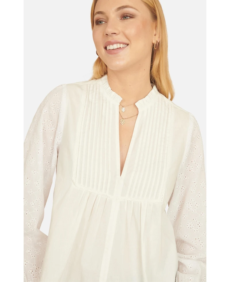 Yumi Women's Pleated Cotton Bib Shirt