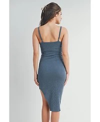Hello Miz Maternity Bodycon Ribbed Sleeveless Scoop Neck Asymmetrical Dress