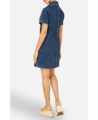 Yumi Women's Denim Stretch Shirt Dress