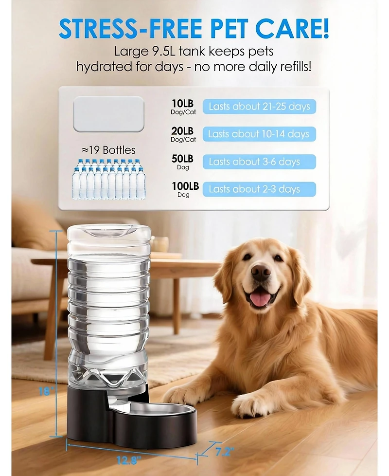 Aronkl Easy Clean Wide-Mouth Dog Water Dispenser with Removable Bowl