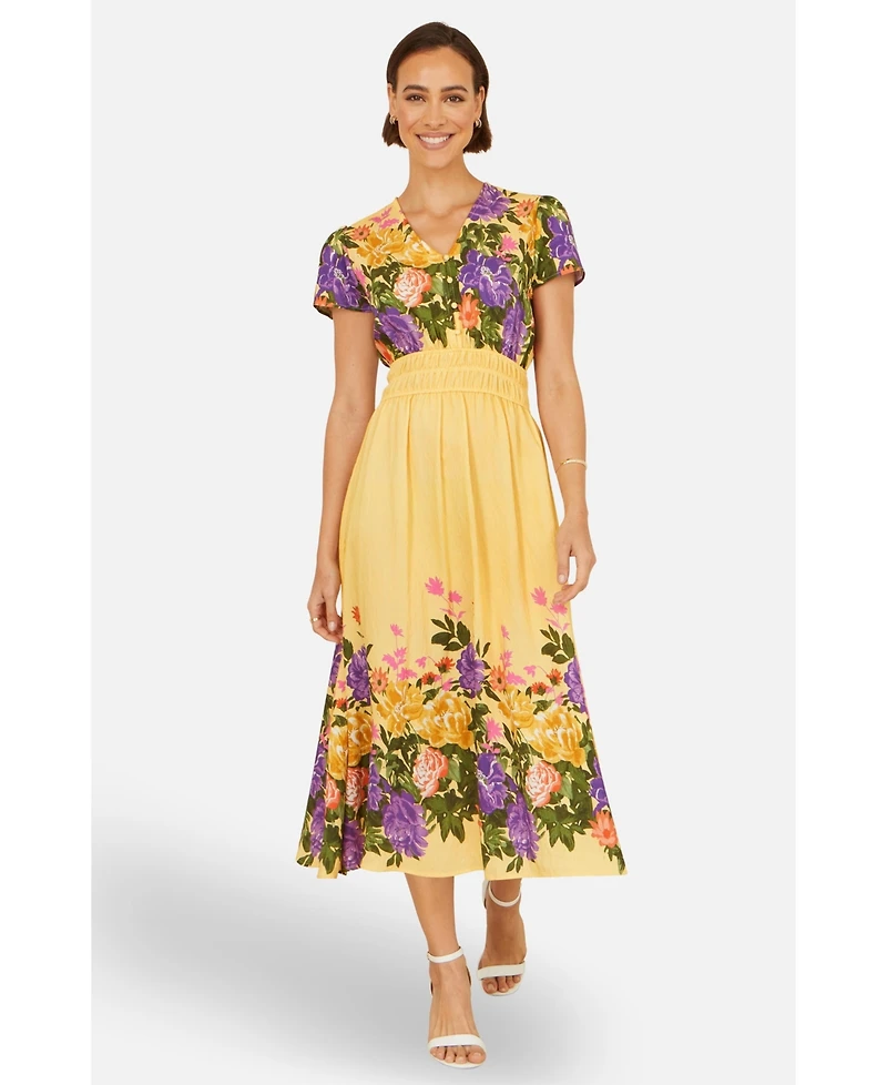Yumi Women's Floral Mirror Print Viscose Midi Dress