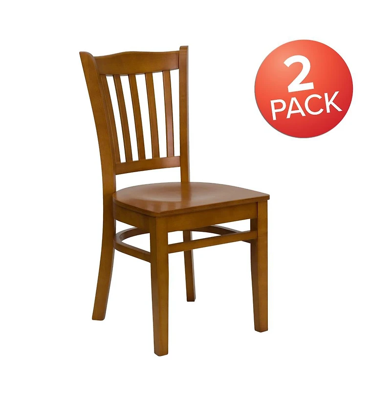 Emma+Oliver 2 Pack Vertical Slat Back Wooden Restaurant Chair