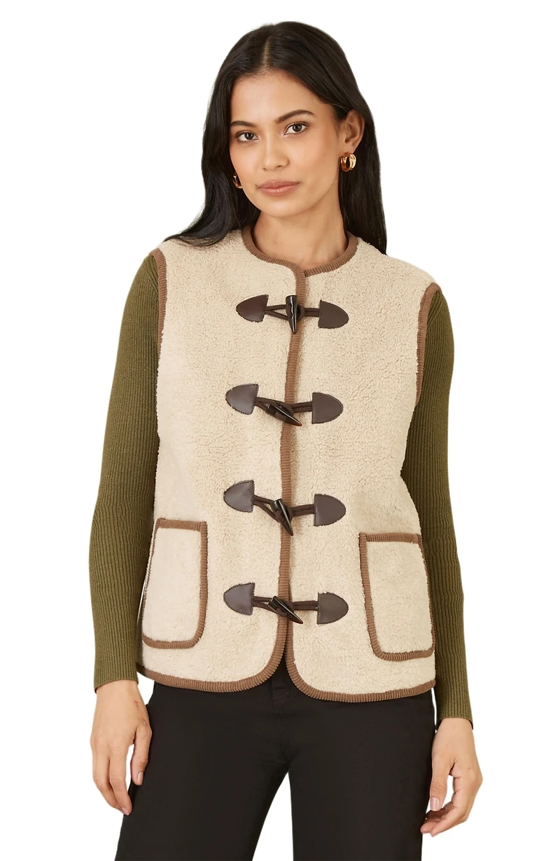 Yumi Women's Faux Leather Button Detail Gilet