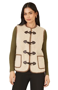Yumi Women's Faux Leather Button Detail Gilet
