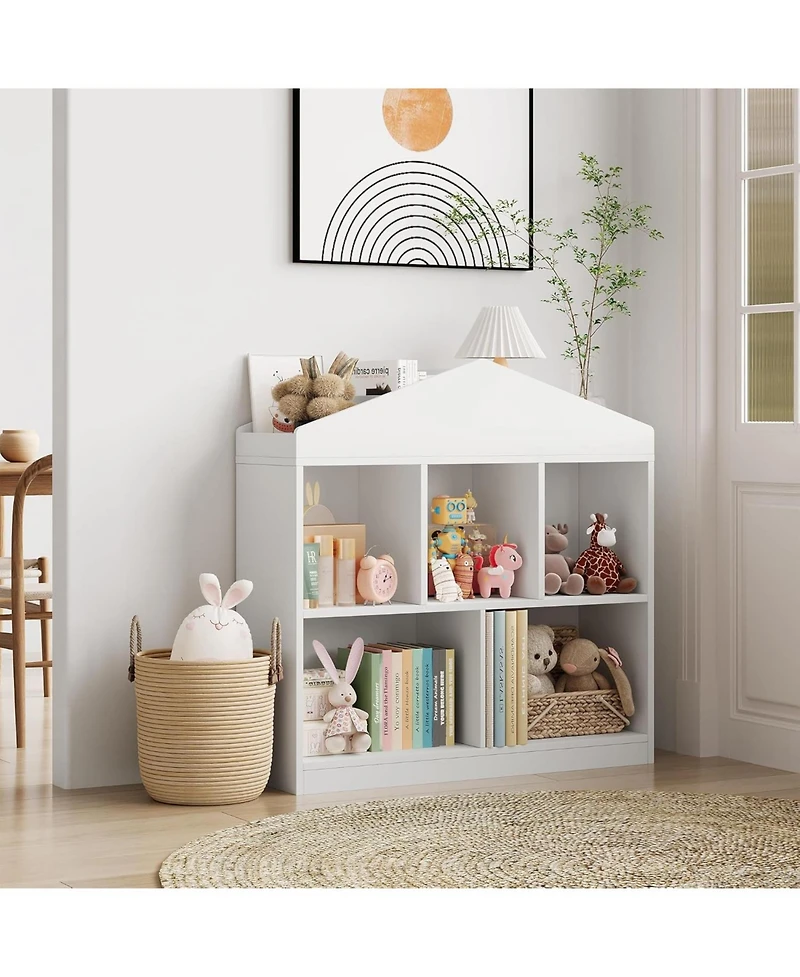 gaomon Toy Storage Organizer 5-Cubby Kids Bookshelf Bookcase Toddlers Playhouse Cabinet Shelf for Boys Girls Wooden Cubby Storage Toy Shelf