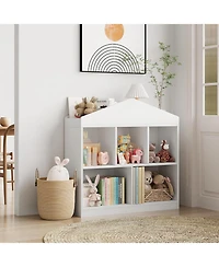 gaomon Toy Storage Organizer 5-Cubby Kids Bookshelf Bookcase Toddlers Playhouse Cabinet Shelf for Boys Girls Wooden Cubby Storage Toy Shelf