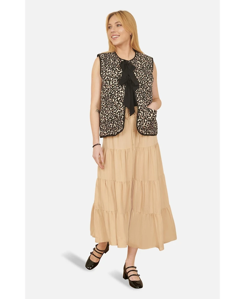 Yumi Women's Sleeveless Bow-Tie Leopard Waistcoat