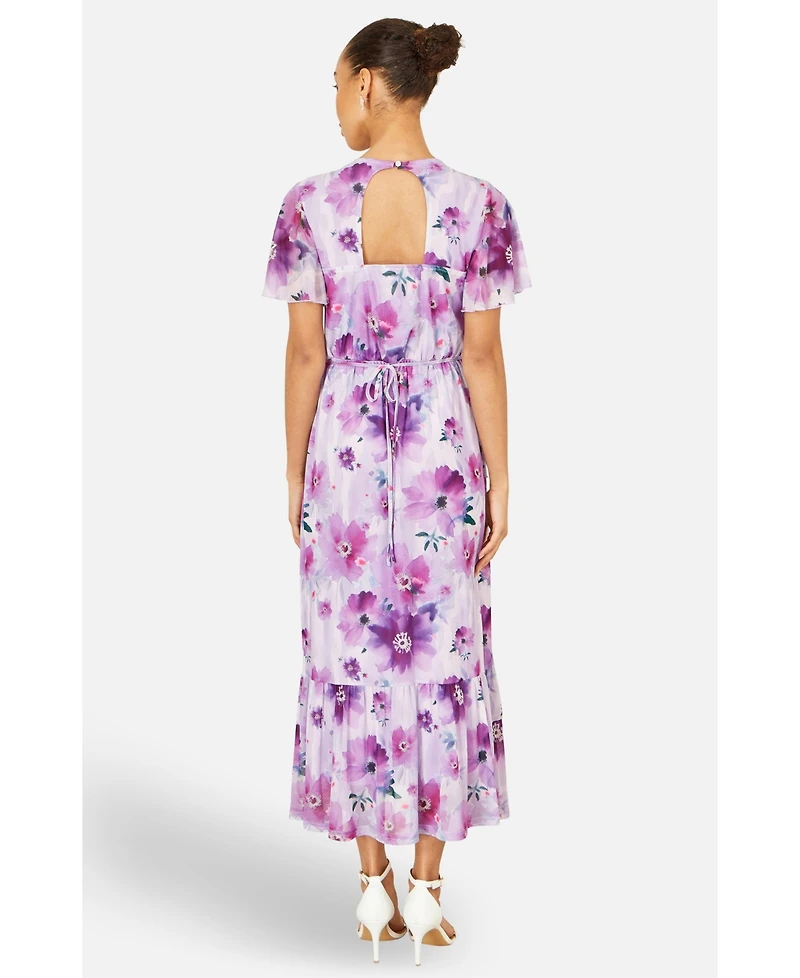 Yumi Women's Floral Print Frill Midi Dress